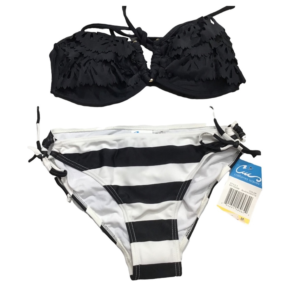 California Waves | Laser Cut Bold Stripes Bikini M - NWT